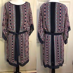 cb navy blue/pink print angel sleeve dress, size 8